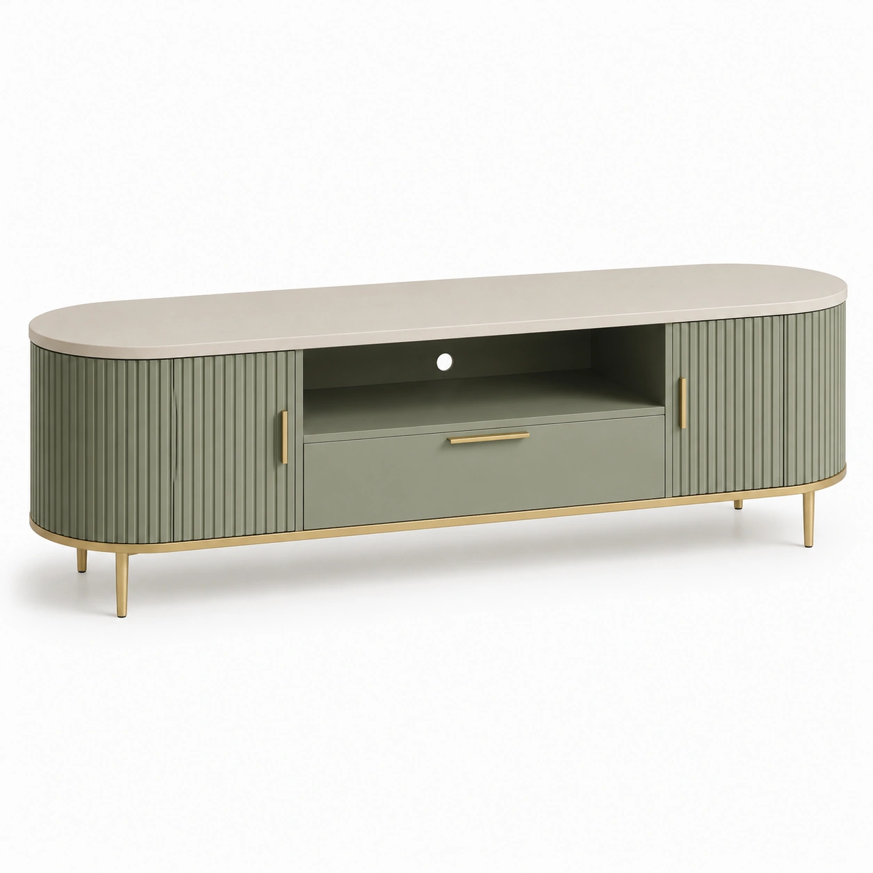 Szafka RTV Zielona Ryflowana Premium 180 cm-CorvelleHome